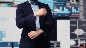 Company CEO reviewing digital graphs and business insight to implement strategy models for successful development decisions. Boss optimizing performance data with fintech. Camera B. video