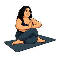 A plus-sized woman practicing yoga with a twist vector