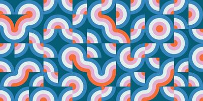 Retro abstract geometric pattern with wavy lines and colorful circles vector