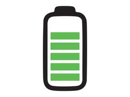 Black outline icon of almost full battery with green bars isolated on white background. Concept of high battery charge level, energy indicator, power status, near full capacity symbol vector