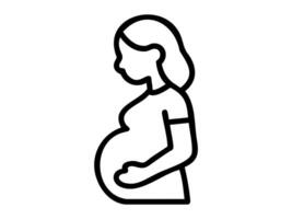 Black outline of pregnant woman in side profile, isolated on white background, graphic illustration. concept of motherhood, expecting mother, maternity, icon, design element vector