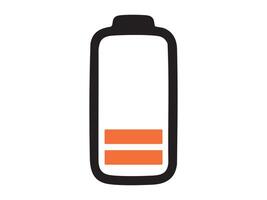 Minimalist illustration of low battery icon with orange power level indicator, isolated on white background. concept of energy, power, technology, smartphone, device, low charge vector