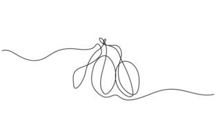 Plum fruit continuous one line drawing minimalism design, Minimalist wall art. Single line drawing botanical theme for logo and posters illustration. Editable outline vector