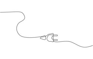 Plug inserting into electric outlet in continuous line art drawing style. Isolated on a white background. Illustration plug and socket. Editable outline. vector