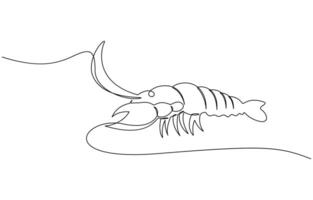 Continuous line drawing of lobster crayfish. One line of lobster crayfish. Marine animal concept Single line art illustration of crayfish lobster Editable outline. vector