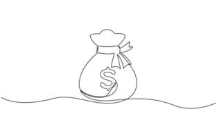Continuous one line drawing of dollar money bag design. Single Line Drawing of Saving Money Icon. Money bag storage in single line draw illustration editable stroke. vector