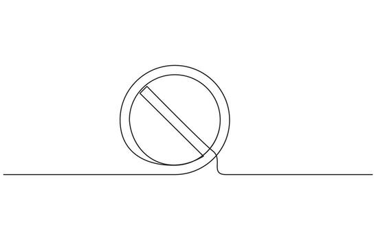 Prohibition sign in continuous line drawing style. Prohibition sign in one line drawing. One line drawing outline vector