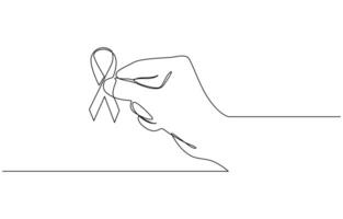 Continuous one line drawing hand holding ribbon and giving support, Single one line drawing a hand holding a ribbon. Symbolizes support, awareness vector