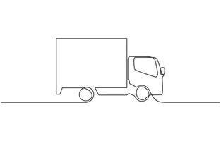 Truck continuous one line drawing. Single line art illustration, Continuous one line drawing of dump truck minimalism style. Editable outline vector