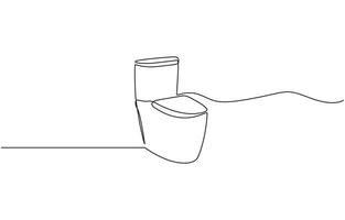 Continuous one line drawing of hygienic flush toilet design. Flush toilet in single line drawing illustration editable outline. vector