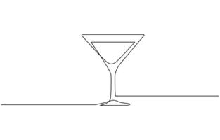 One continuous line drawing cocktail wine glass symbol concept. Cocktail drink continuous one line drawing. Black and white sketch illustration editable outline. vector