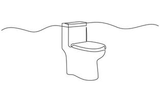 Continuous one line drawing of hygienic flush toilet design. Flush toilet in single line drawing illustration editable stroke vector