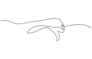 Thumb down in one continuous line. Symbol of evil. Negative gesture showing dislike. Negative finger in Doodle contour illustration. editable outline vector