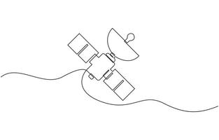 Continuous one line drawing of Satellite in the outer space. Outer Space Satellite one line abstract drawing. Simple hand drawn pro illustration. vector