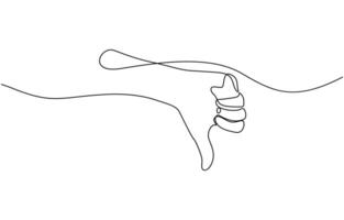 Thumb down in one continuous line. Symbol of evil. Negative gesture showing dislike. Negative finger in Doodle contour illustration. vector