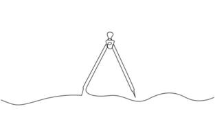 Drawing Compass Editable Continuous Line Icon, Continuous Line Art of Drawing Compass vector