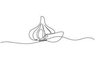 Continuous line drawing of garlic one line drawing illustration of red onion vegetable. Garlic in continuous line art drawing style. Garlic bulb with separated clove minimalist pro design. vector
