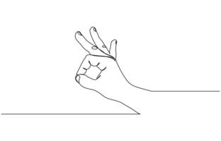 Black and white one continuous line ok hand gesture illustration, ok symbol drawing editable outline. vector