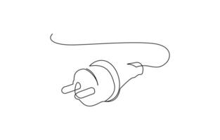 Plug inserting into electric outlet in continuous line art drawing style, Power plug and socket minimalist line, Continuous line art drawing of a plug being inserted into an electric editable outline vector