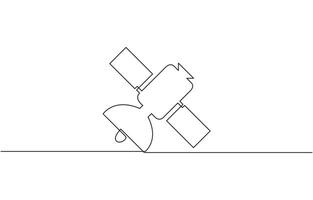 Continuous one line drawing of Satellite in the outer space. Outer Space Satellite one line abstract drawing. Simple hand drawn editable illustration. vector
