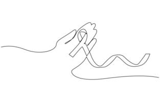 Continuous one line drawing hand holding ribbon and giving support, Single one line drawing a hand holding a ribbon. vector