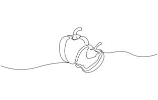 Capcicum continuous one line drawing, Continuous one line drawing of Sweet pepper bell pepper line art line art sketch illustration design, vector