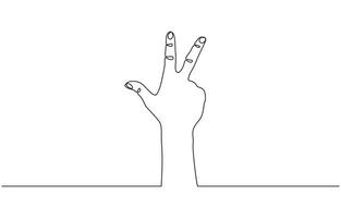 Continuous one line drawing hand gesture v symbol for peace peace day concept, Victory sign continuous one line drawing minimalism design editable outline vector