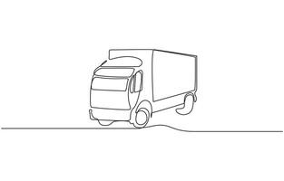Truck continuous one line drawing. Single line art illustration, Continuous one line drawing of dump truck minimalism style vector