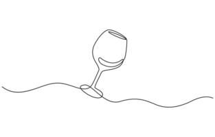 One continuous line illustration of a wine glass, Minimalist continuous one line drawing of a wineglass, Wine glass continuous line. vector