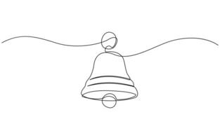 Bell continuous one line art drawing Minimalist christmas decoration, a bell with ribbon drawn with one continuous line. sketch line illustration vector