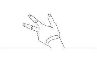 Continuous line drawing of index and middle finger, Human hand raised index and middle fingers - one line drawing. peace gesture concept. vector