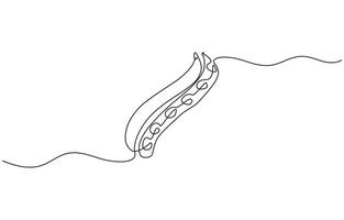 One continuous line art drawing with lettering organic fava beans, Pro illustration isolated on white background. beans pattern for vegan vector