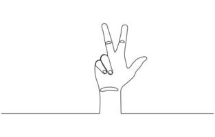 Continuous line drawing of index and middle finger, Human hand raised index and middle fingers - one line drawing. peace gesture concept. Editable outline. vector