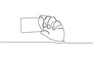 Hand holding credit card in a continuous one line drawing style. Bank card in hand icon line continuous drawing. One line Contactless payment. vector