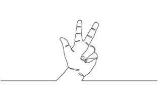 Continuous one line drawing hand gesture v symbol for peace peace day concept, Victory sign continuous one line drawing minimalism design editable stroke vector