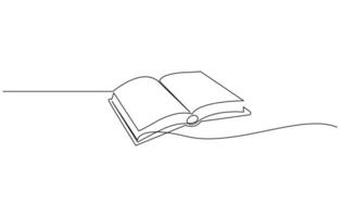 Continuous one line drawing of opened book. One line drawing illustration of book open, One line drawing illustration of book open. Education, idea, school concept single line. Editable stroke vector
