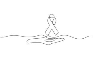 Continuous one line drawing hand holding ribbon and giving support, Single one line drawing a hand holding a ribbon. Symbolizes support. vector