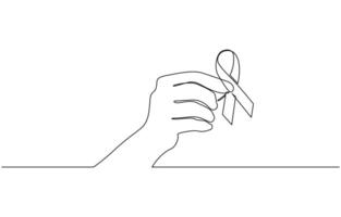 Continuous one line drawing hand holding ribbon and giving support, Single one line drawing a hand holding a ribbon. Symbolizes support vector