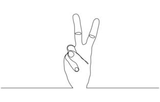 Continuous line drawing of index and middle finger, Human hand raised index and middle fingers - one line drawing . peace gesture concept. vector