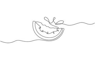 Watermelon one line continuous. Fresh watermelon line art outline, Single Line Watermelon Slice Summer Fruit Continuous Line Art vector