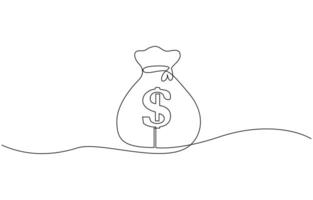 Continuous one line drawing of dollar money bag design. Single Line Drawing of Saving Money Icon. Money bag storage in single line draw illustration editable stroke vector