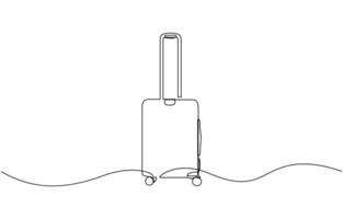 Suitcase in continuous line art drawing style. Single one line drawing of case, Single one line art sketch editable stroke concept of tourist walking with suitcase. vector