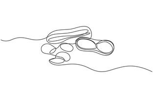 Continuous one line drawing whole and peeled healthy organic peanut, Fresh hypogaea concept for edible beans icon. Single line draw editable outline design vector