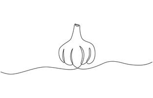 Continuous line drawing of garlic one line drawing illustration of red onion vegetable. Garlic in continuous line art drawing style. Garlic bulb with separated clove minimalist. vector