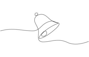 Bell continuous one line art drawing Minimalist christmas decoration, a bell with ribbon drawn with one continuous line. sketch line illustration editable outline. vector