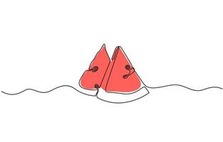Watermelon one line continuous. Fresh watermelon line art outline, Single Line Watermelon Slice Summer Fruit Continuous Line vector