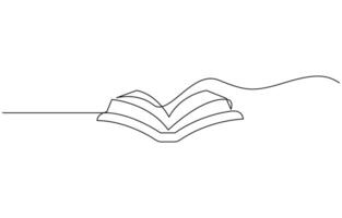 Continuous one line drawing of opened book. One line drawing illustration of book open, One line drawing illustration of book open. Education, idea, school concept single line editable stroke. vector