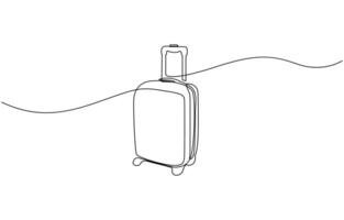 Suitcase in continuous line art drawing style. Single one line drawing of case, Single one line art sketch editable stroke concept of tourist walking with suitcase illustration. vector