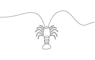 Continuous line drawing of lobster crayfish. One line of lobster crayfish. Marine animal concept Single line art illustration of crayfish lobster vector