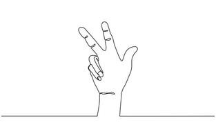Continuous one line drawing hand gesture v symbol for peace peace day concept, Victory sign continuous one line drawing minimalism design. vector
